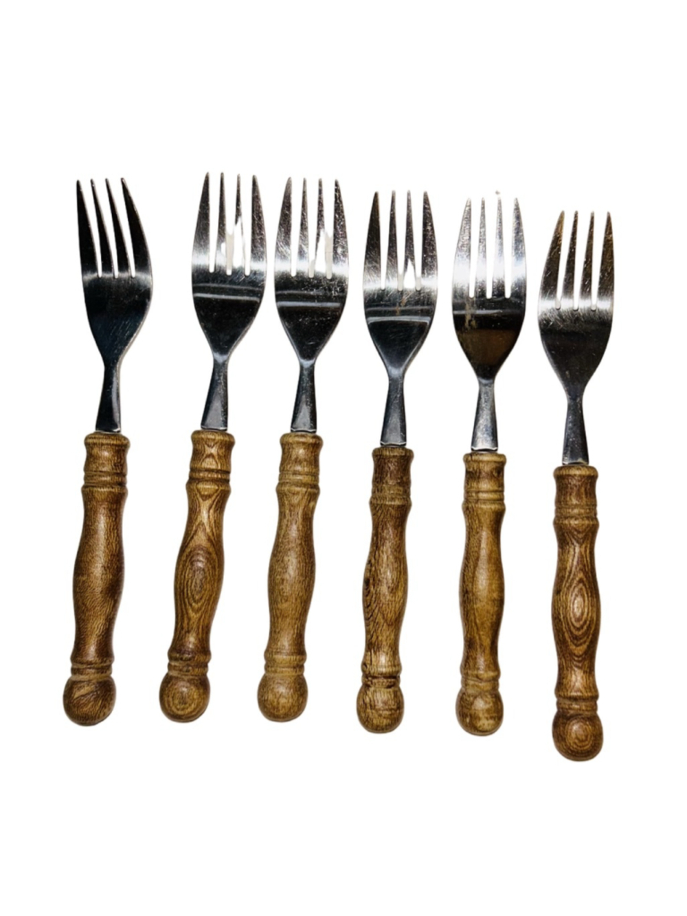 Vintage MCM Wooden Handle 24pc Flatware Set Wood & Stainless Cutlery - Picture 3 of 6